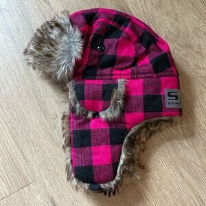 SA COMPANY Pink and Black Plaid Faux Fur Lined Ear Flap Hat NEW!